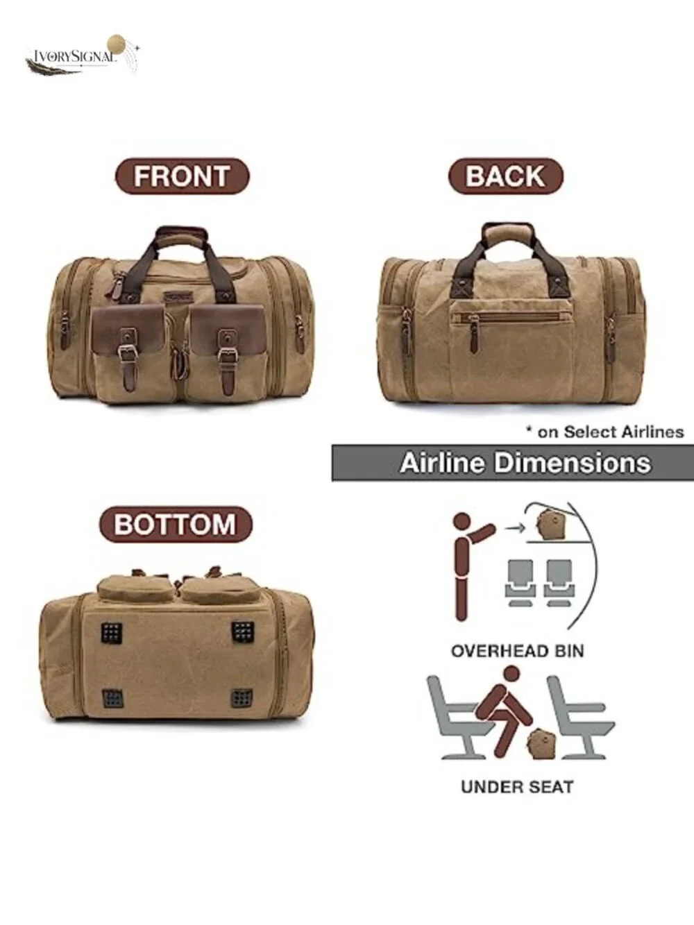60L Expandable Canvas Leather Travel Duffel Bag Weekender Overnight Carry-On